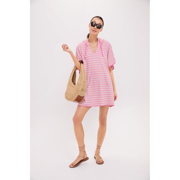 TUCKERNUCK BEACH Pink and Tan Striped Terrycloth Cabana Coverup Size M/L NWT - Picture 4 of 7